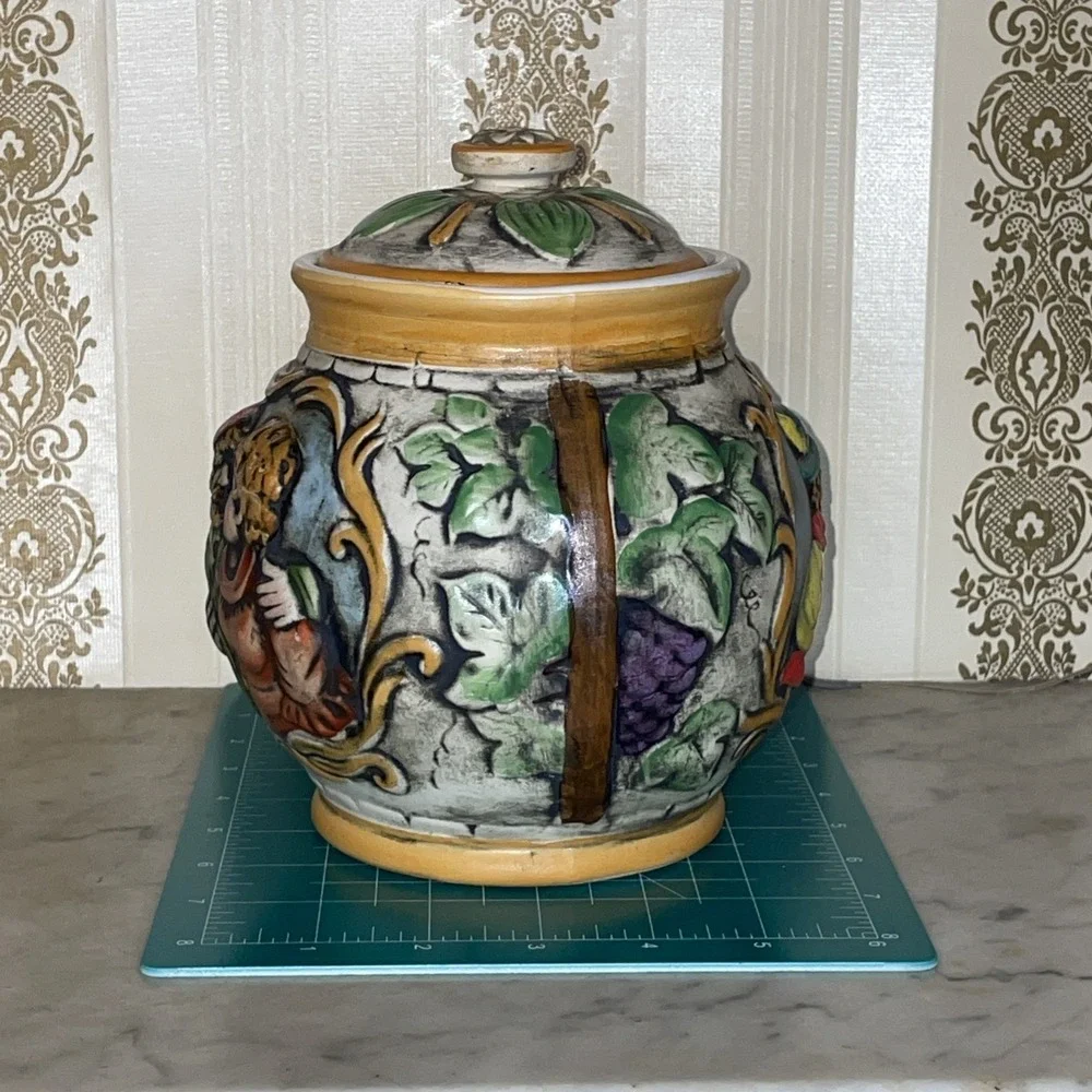 Vintage Ceramic Bavarian Biscuit or‎ Tobacco Jar | Hand Painted Lovers in Relief
